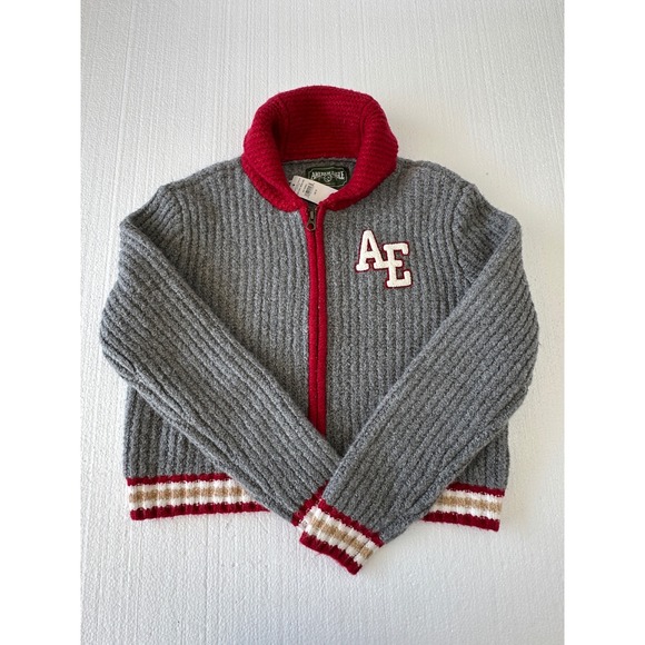 American Eagle By Payless Sweaters - American Eagle Outfitters Cardigan Sweater Gray‎ Red S Full Zip Varsity Academia